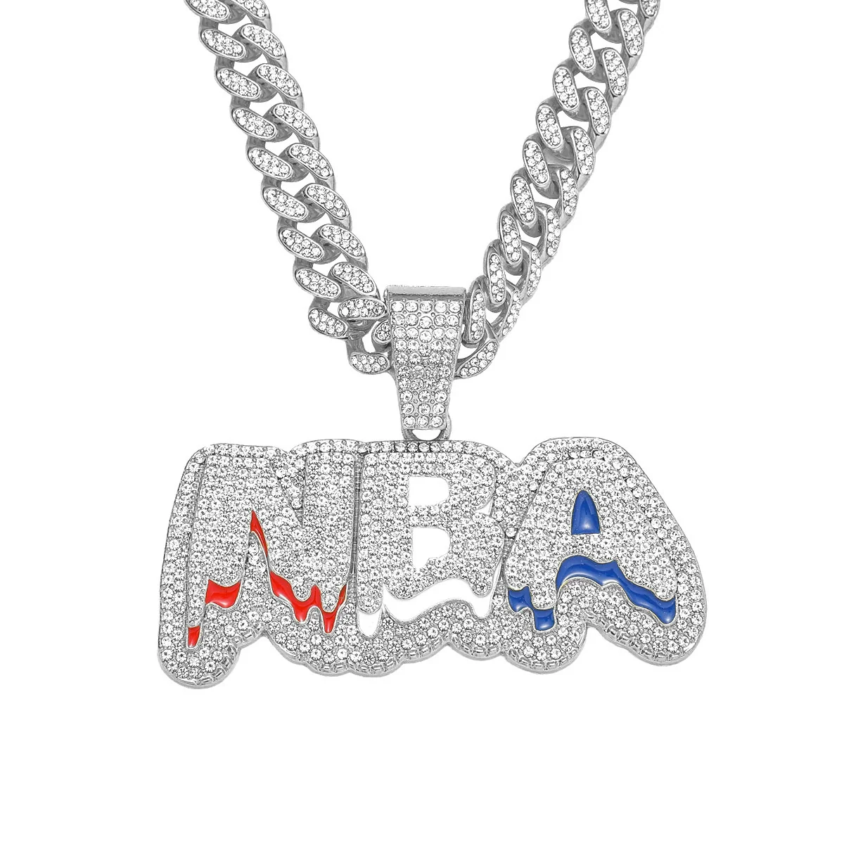 Wholesale Hip Hop Alloy Diamond Letter Pendant Necklace With Cuban Chain - Image 5
