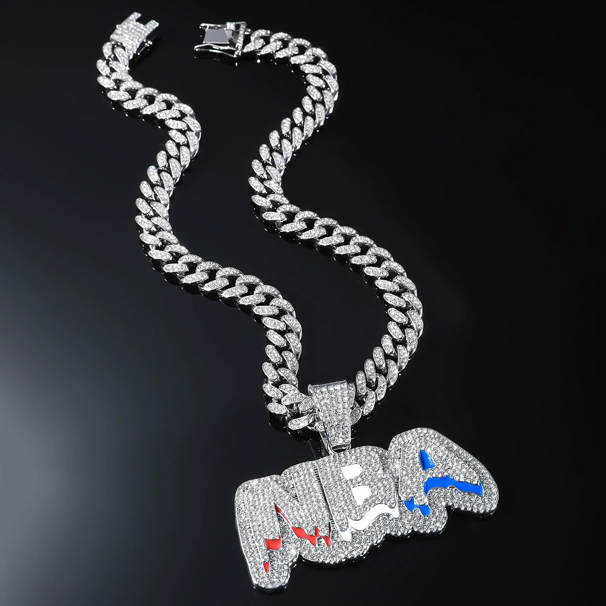 Wholesale Hip Hop Alloy Diamond Letter Pendant Necklace With Cuban Chain - Image 7