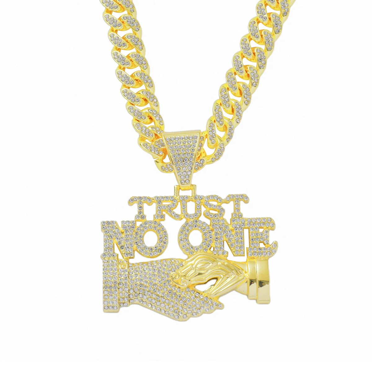 Wholesale Hip Hop Alloy Diamond Letter Stitching Pendant Cuban Chain Necklace For Men