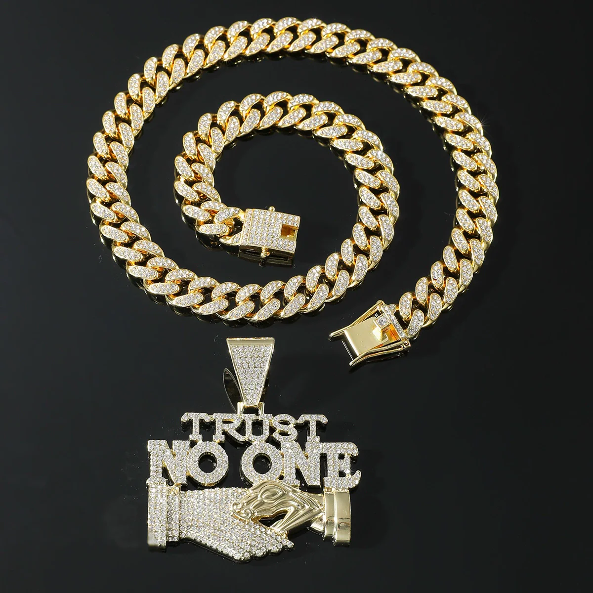 Wholesale Hip Hop Alloy Diamond Letter Stitching Pendant Cuban Chain Necklace For Men - Image 3