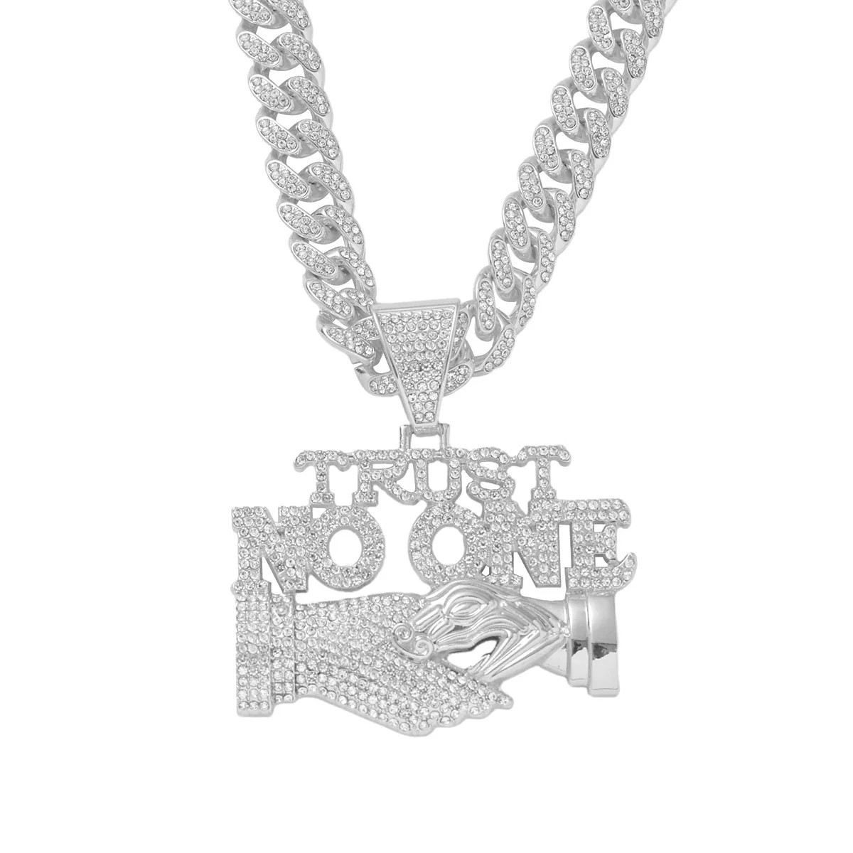 Wholesale Hip Hop Alloy Diamond Letter Stitching Pendant Cuban Chain Necklace For Men - Image 5