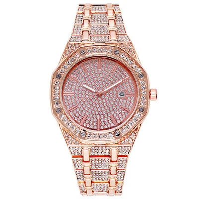 Wholesale Hip Hop Hipster Leisure Style Alloy Case Steel Strap Watch With Diamond Octagonal And Round Dial And Calendar - Image 3