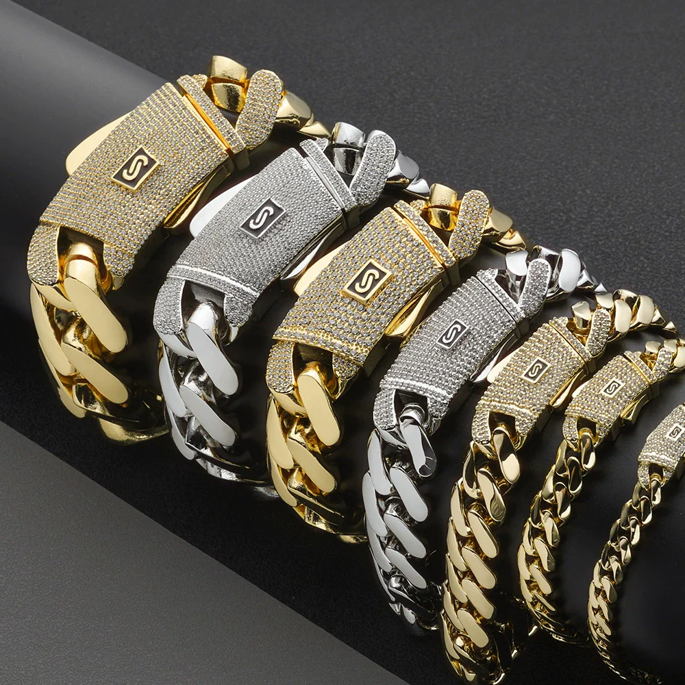 Wholesale Hip Hop Style Cuban Chain Copper Necklace And Bracelet Jewelry Electroplated Accessories For Men - Image 3