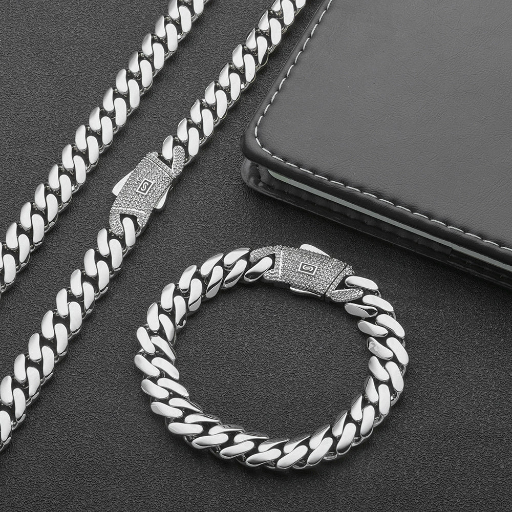 Wholesale Hip Hop Style Cuban Chain Copper Necklace And Bracelet Jewelry Electroplated Accessories For Men - Image 7