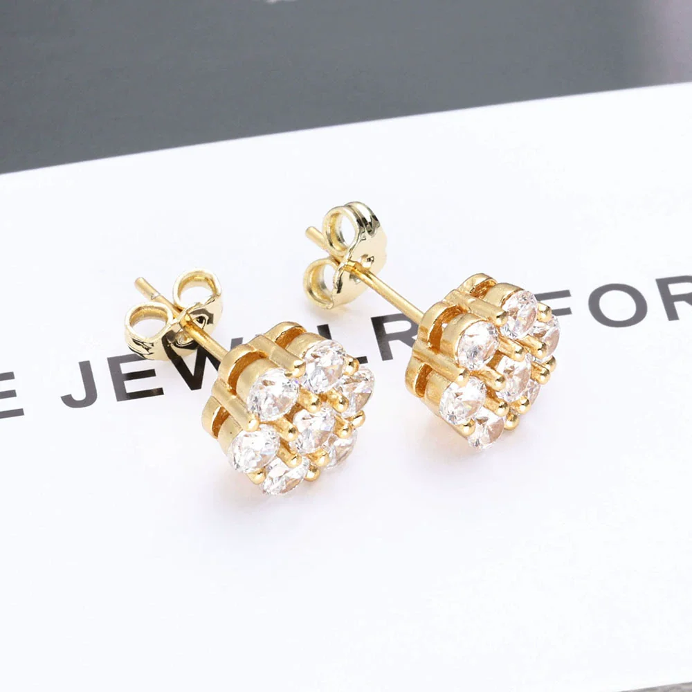 Wholesale Hip Hop Style Flower Shaped Zircon Earrings Made Of Copper And 225 Silver - Image 5