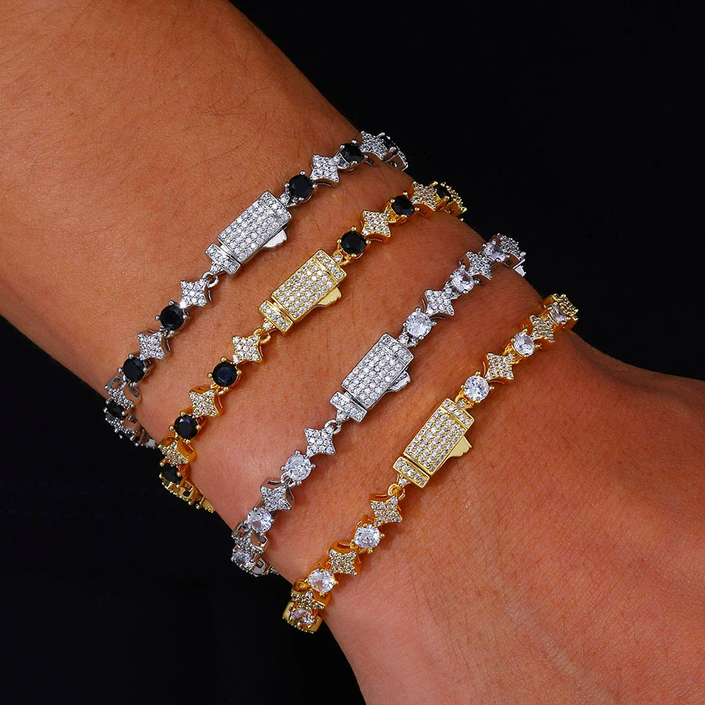 Wholesale Hip Hop Style Star Shaped Zircon Copper Men's Bracelet Jewelry - Image 2