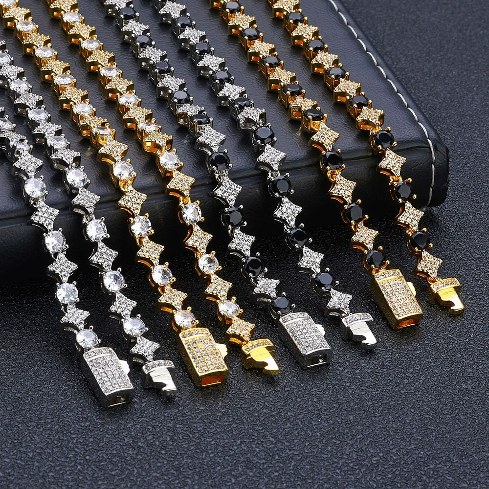 Wholesale Hip Hop Style Zircon Tennis Chain Jewelry With Copper Material And Star Shape - Image 4