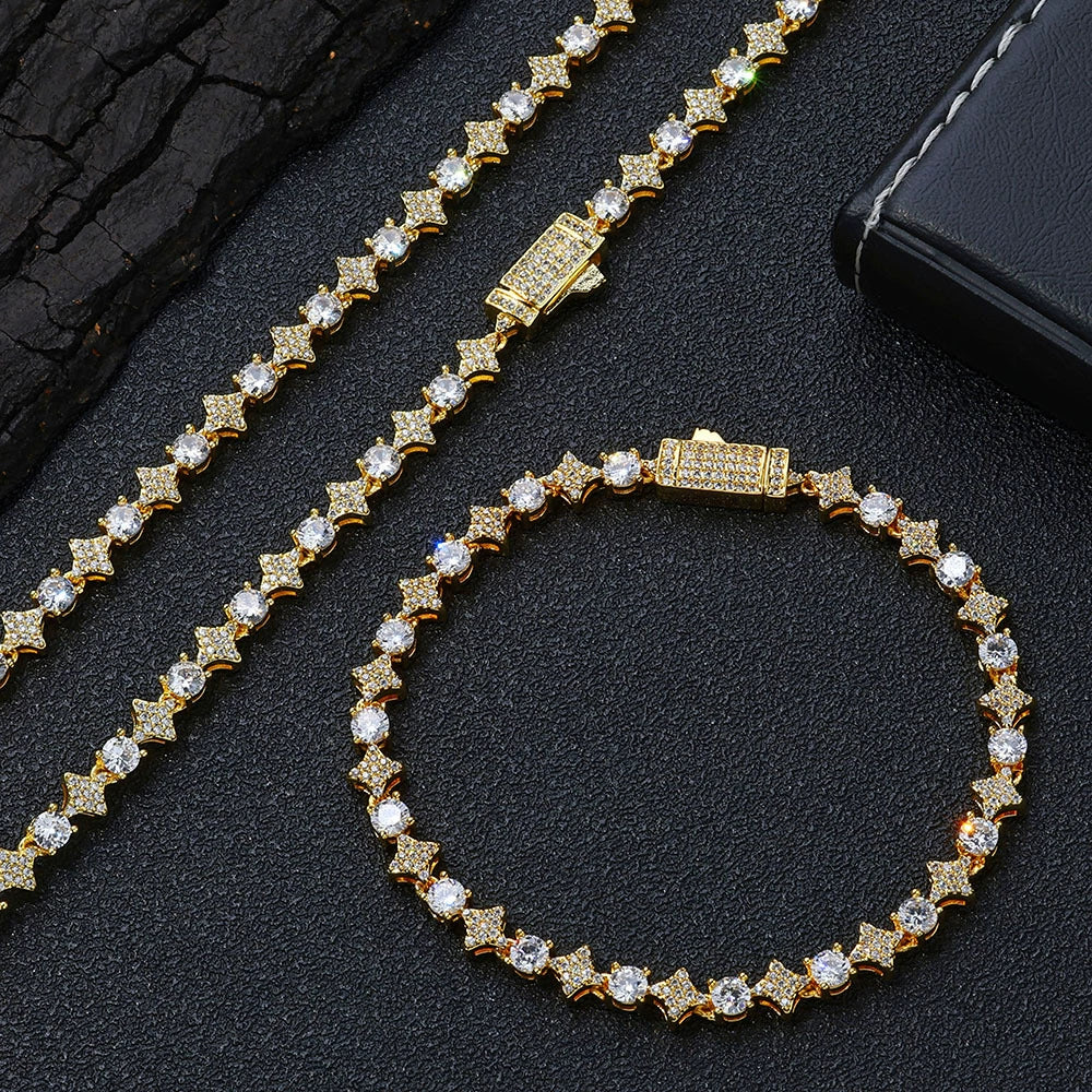 Wholesale Hip Hop Style Zircon Tennis Chain Jewelry With Copper Material And Star Shape - Image 6