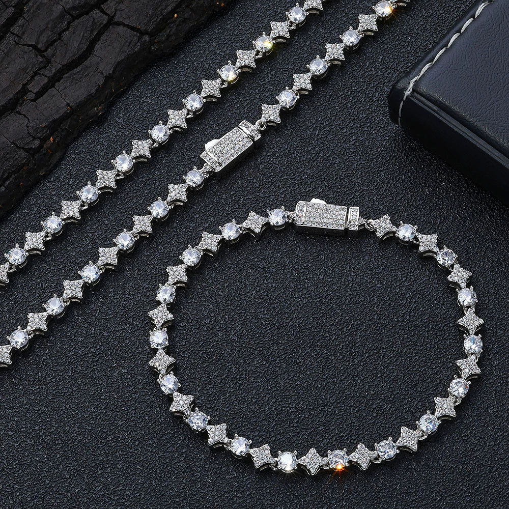 Wholesale Hip Hop Style Zircon Tennis Chain Jewelry With Copper Material And Star Shape - Image 7
