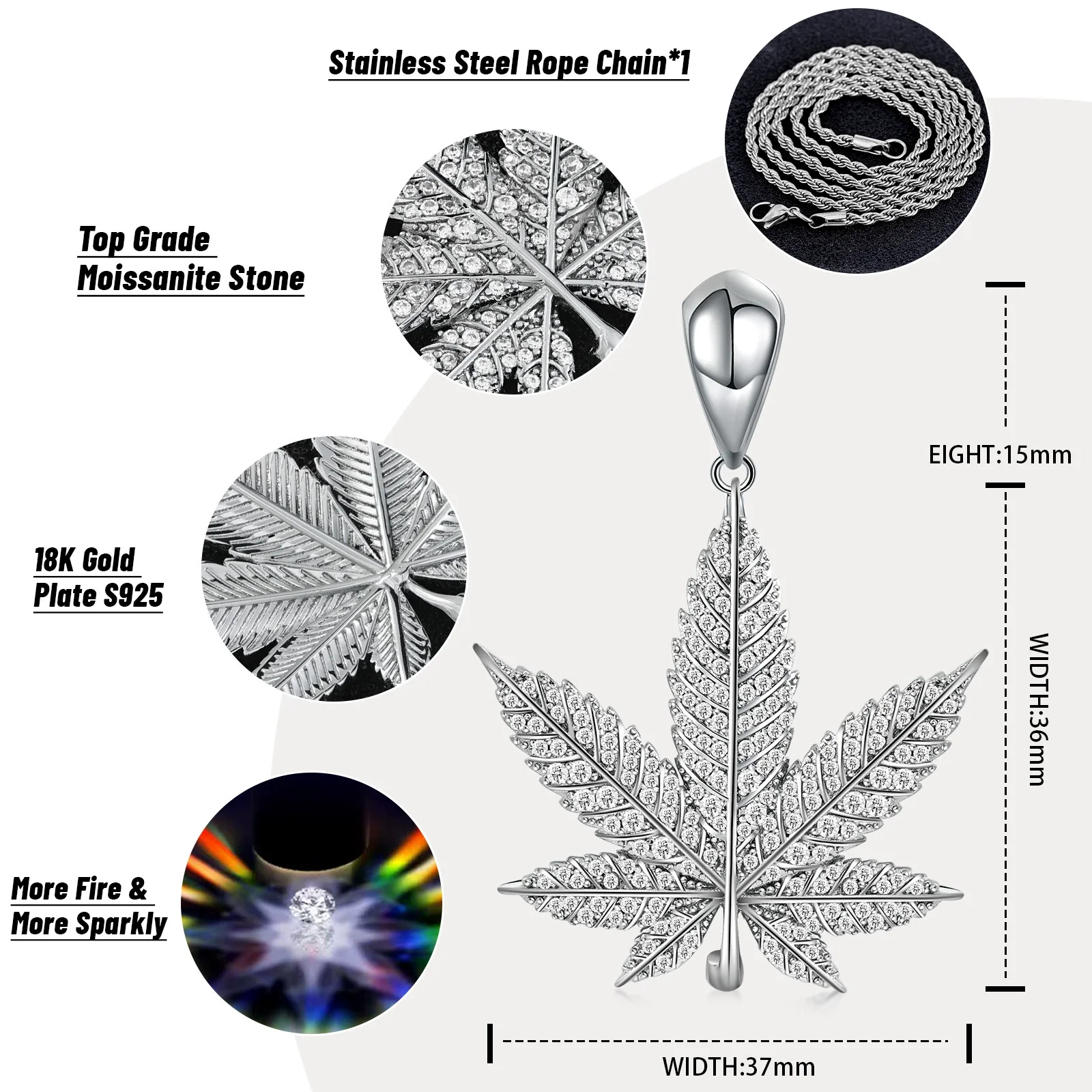Wholesale Hip Hop Zircon Inlaid Copper Leaf Pendant Necklace With Melon Seed Clasp - Image 4