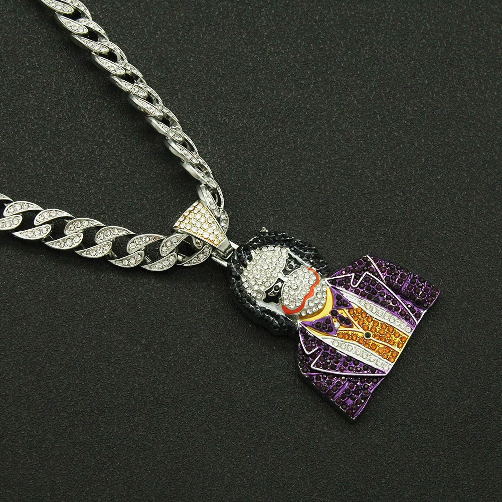 Wholesale Hiphop Alloy Clown Pendant Necklace With Threedimensional Diamondencrusted And Geometric Pattern On Cuban Chain For Men - Image 4