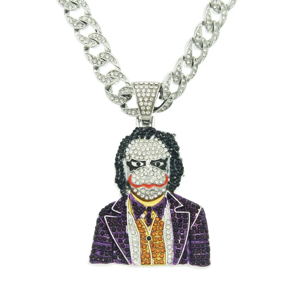 Wholesale Hiphop Alloy Clown Pendant Necklace With Threedimensional Diamondencrusted And Geometric Pattern On Cuban Chain For Men - Image 6