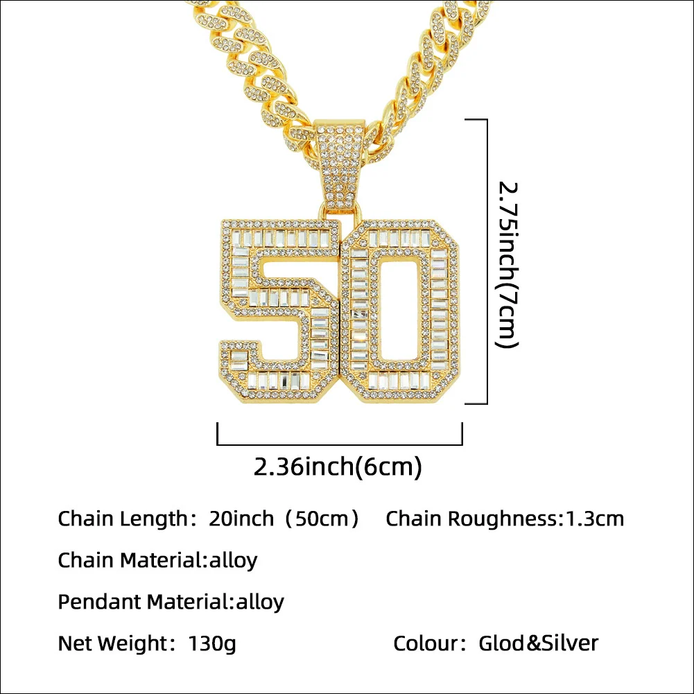 Wholesale Hiphop Alloy Pendant Necklace With Diamond Inlay And Letters Numbers Text Pattern On Cuban Chain For Men - Image 2