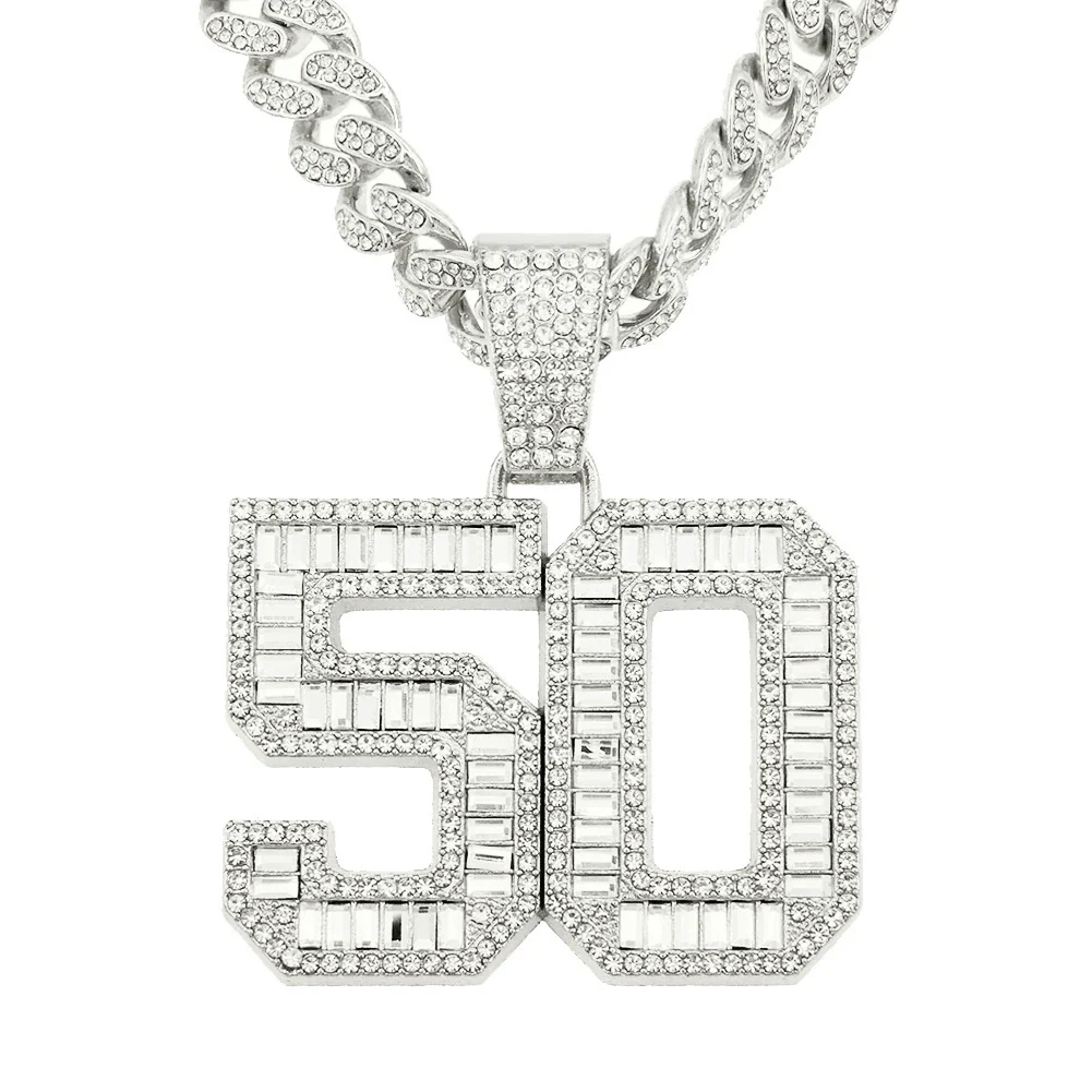 Wholesale Hiphop Alloy Pendant Necklace With Diamond Inlay And Letters Numbers Text Pattern On Cuban Chain For Men - Image 6