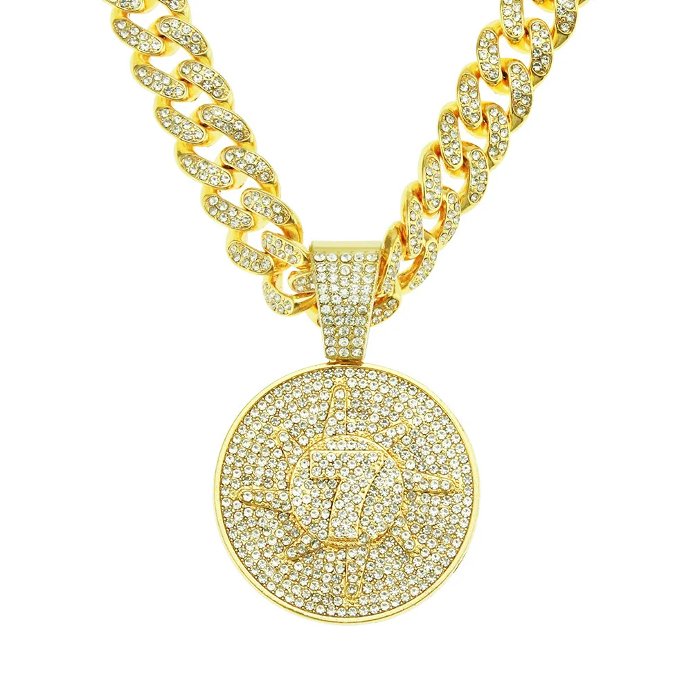 Wholesale Hiphop Alloy Pendant Necklace With Diamondencrusted Letters Numbers Text And Cuban Chain