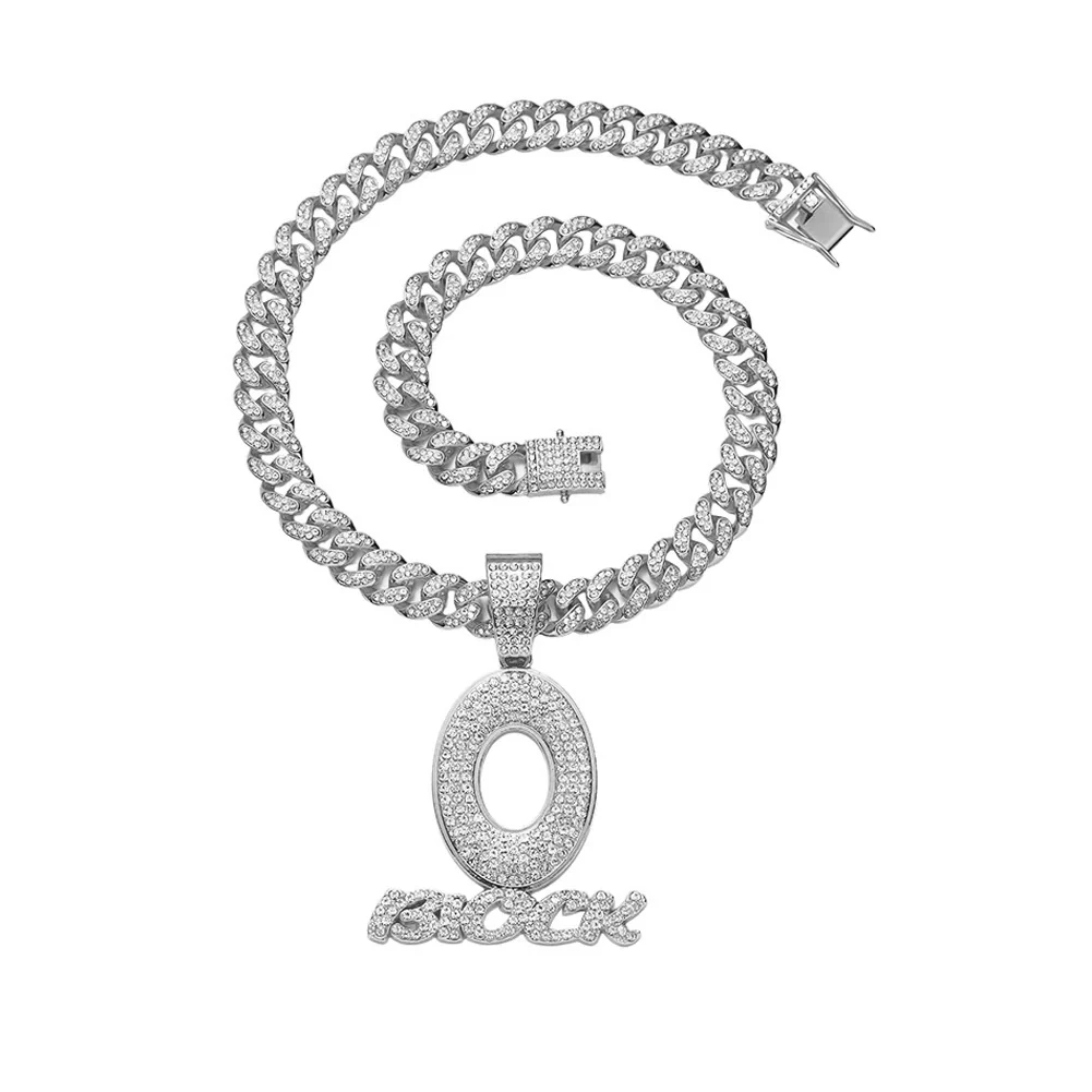 Wholesale Hiphop Alloy Rhinestone O Letter Pendant Necklace With Cuban Chain For Men - Image 5