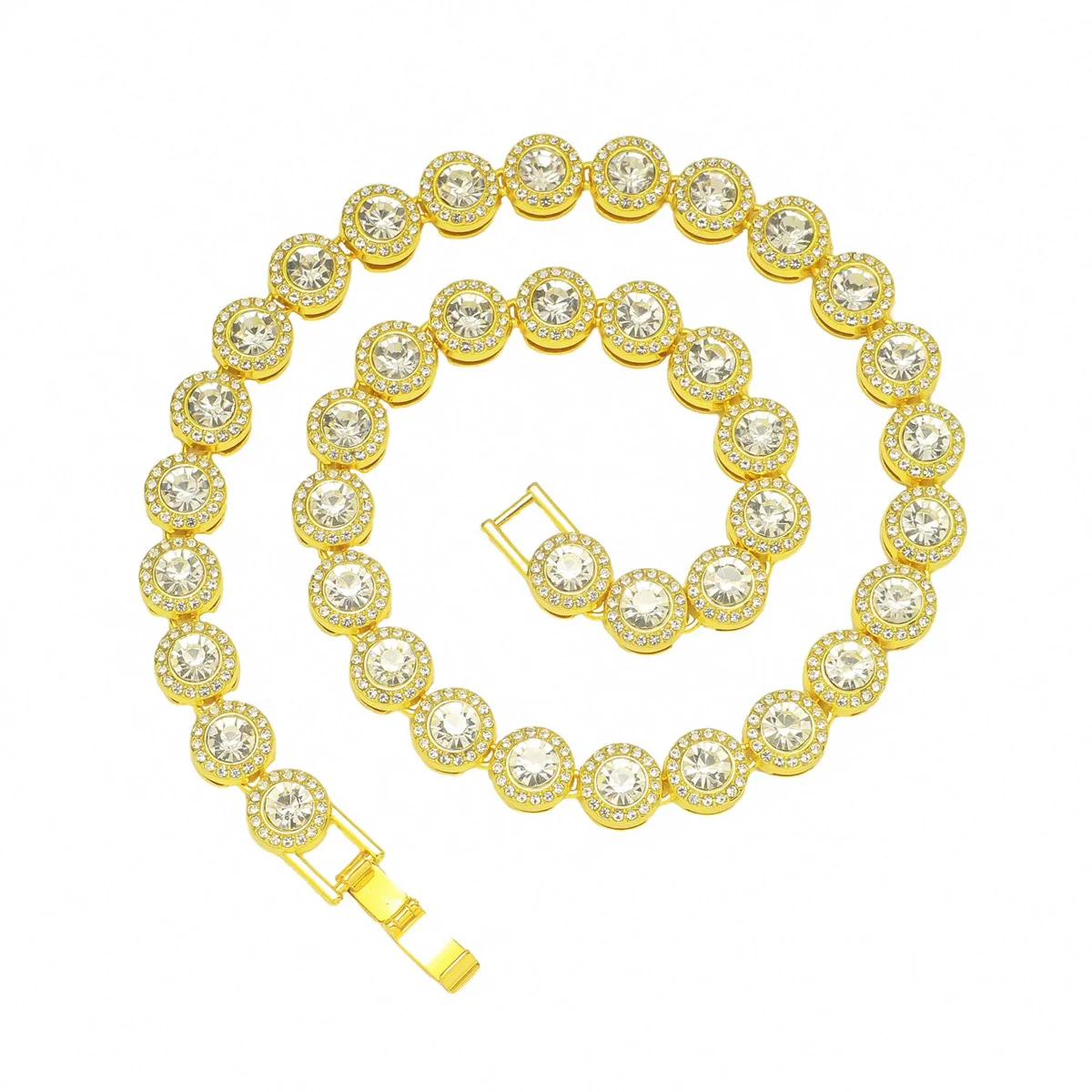 Wholesale Hiphop Alloy Round Geometric Rhinestone Stitching Diamond Necklace For Men