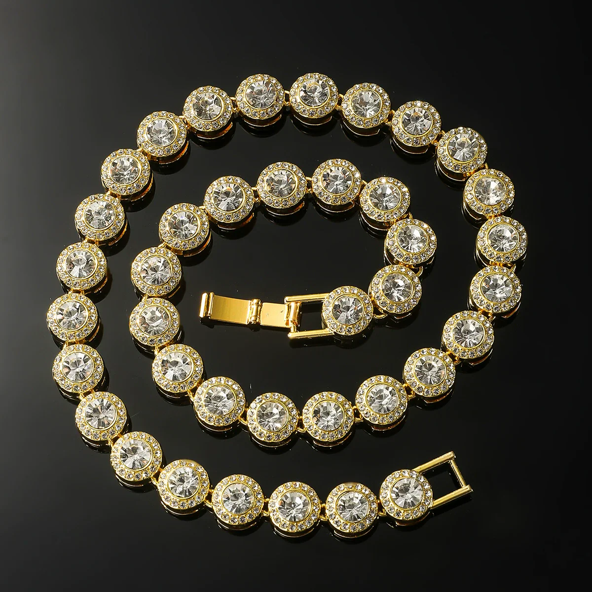 Wholesale Hiphop Alloy Round Geometric Rhinestone Stitching Diamond Necklace For Men - Image 10