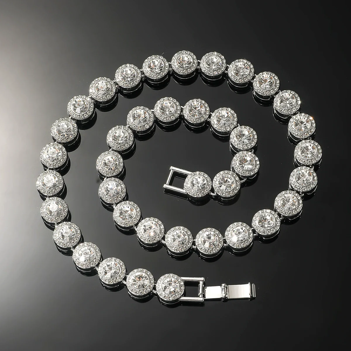 Wholesale Hiphop Alloy Round Geometric Rhinestone Stitching Diamond Necklace For Men - Image 11