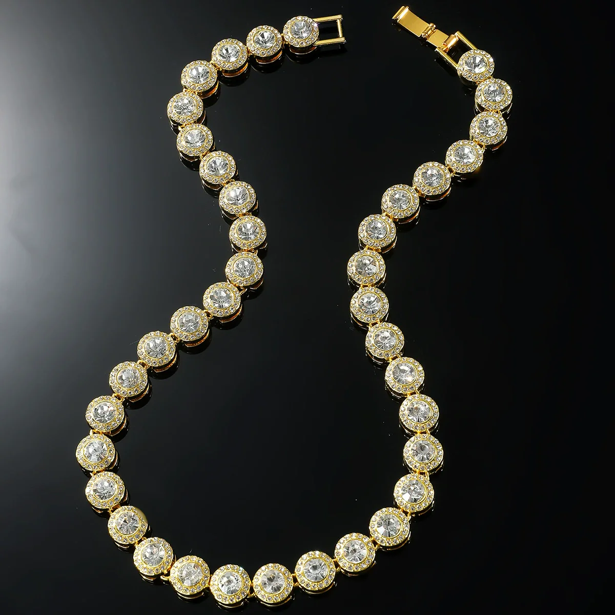 Wholesale Hiphop Alloy Round Geometric Rhinestone Stitching Diamond Necklace For Men - Image 8
