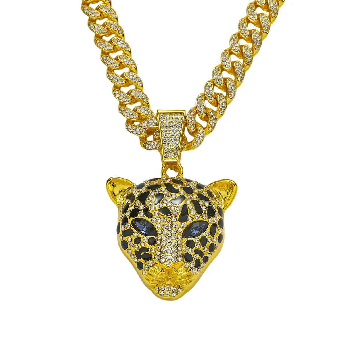 Wholesale Hiphop Animal Leopard Head Pendant Necklace Zinc Alloy Electroplating For Men