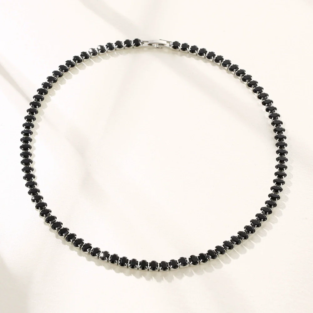 Wholesale Hiphop Copper Inlaid Zircon Necklace Geometric Style Oval Pendant Ball Chain For Women - Image 2