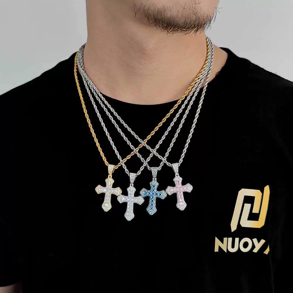Wholesale Hiphop Cross Copper Zircon Pendant Necklace - Image 2