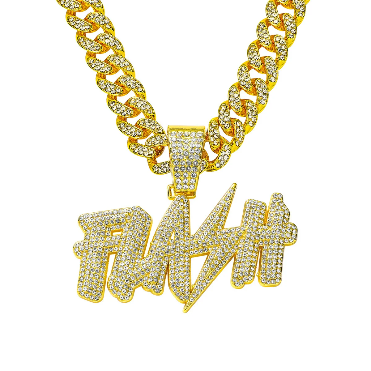 Wholesale Hiphop Diamond Letter Pendant Necklace Zinc Alloy Cuban Chain