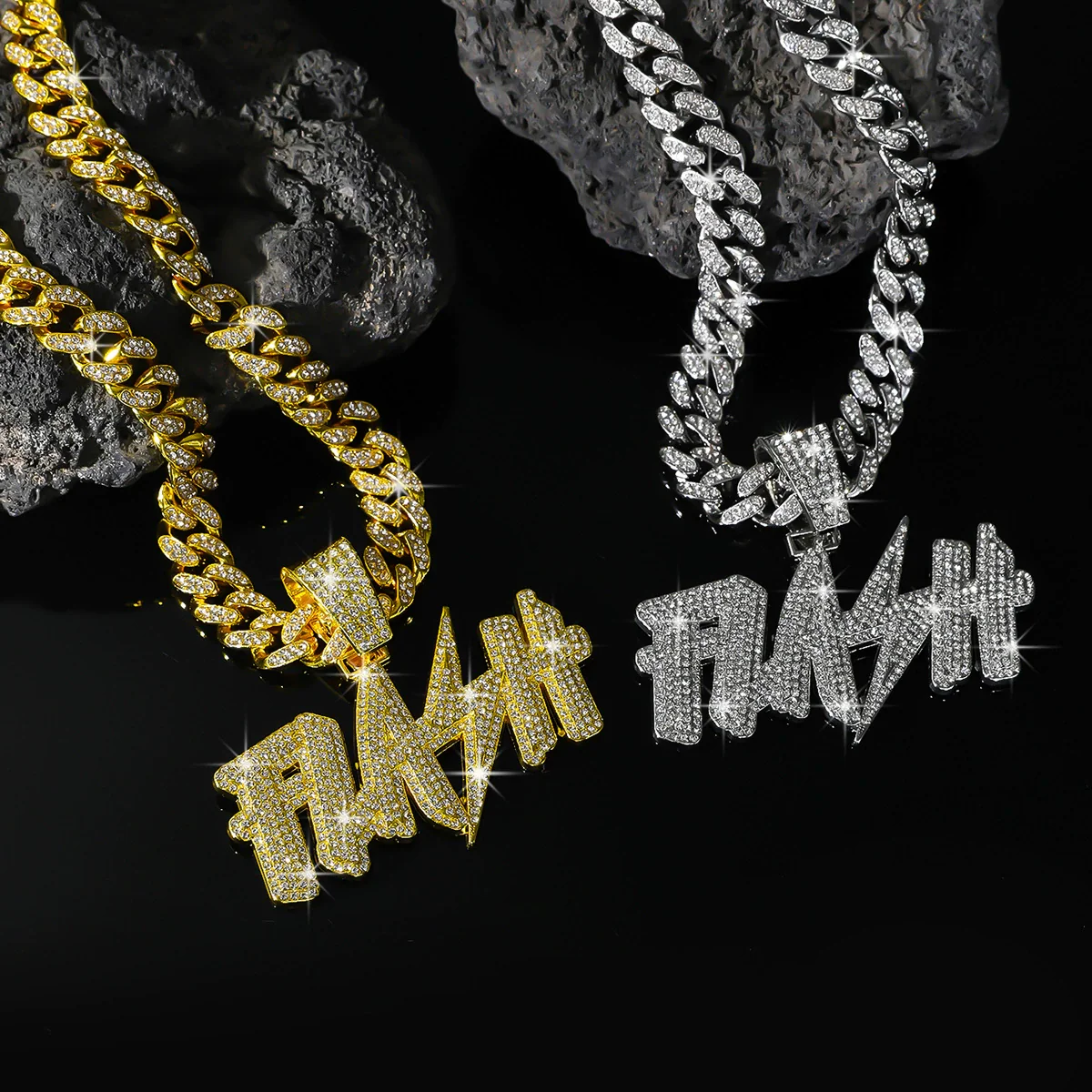 Wholesale Hiphop Diamond Letter Pendant Necklace Zinc Alloy Cuban Chain - Image 2