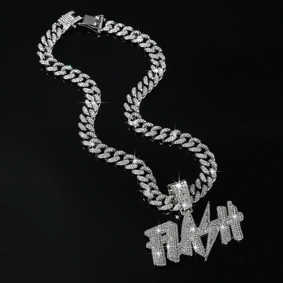 Wholesale Hiphop Diamond Letter Pendant Necklace Zinc Alloy Cuban Chain - Image 3