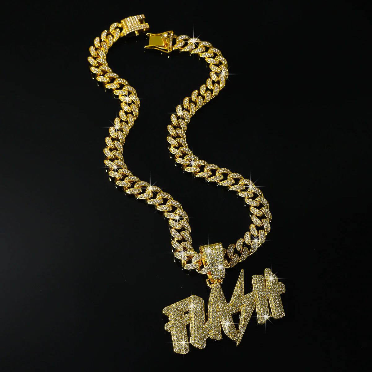 Wholesale Hiphop Diamond Letter Pendant Necklace Zinc Alloy Cuban Chain - Image 4