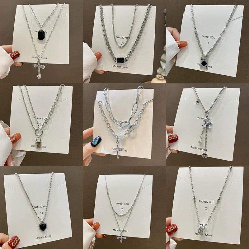 Wholesale Hiphop Fashion Stainless Steel Geometric Pendant Clavicle Chain Necklace For Women Electroplated Metal Accessories - Image 2