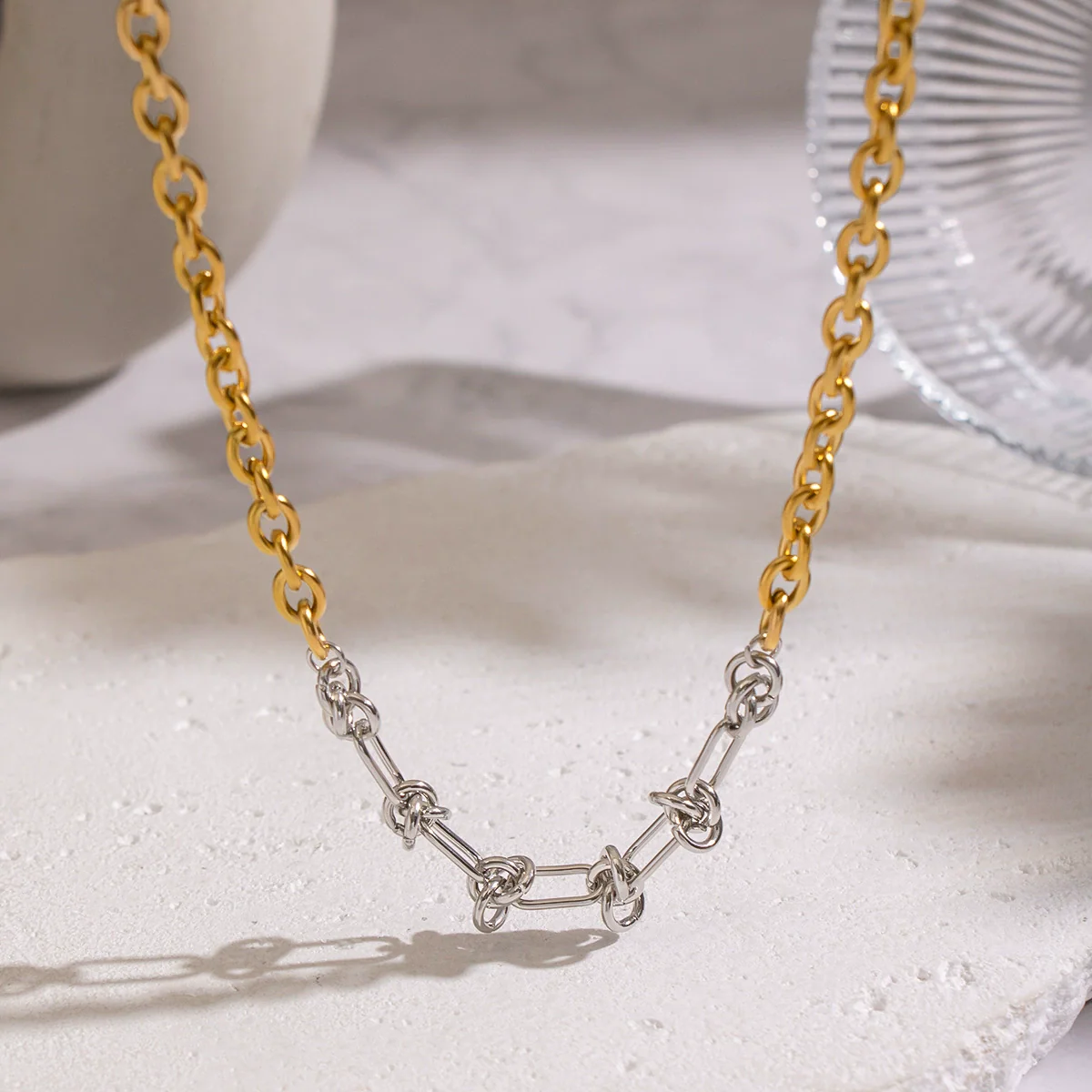 Wholesale Hiphop Future Style Geometric Stainless Steel 18K Real Gold Plated Handmade Chain Necklace For Women