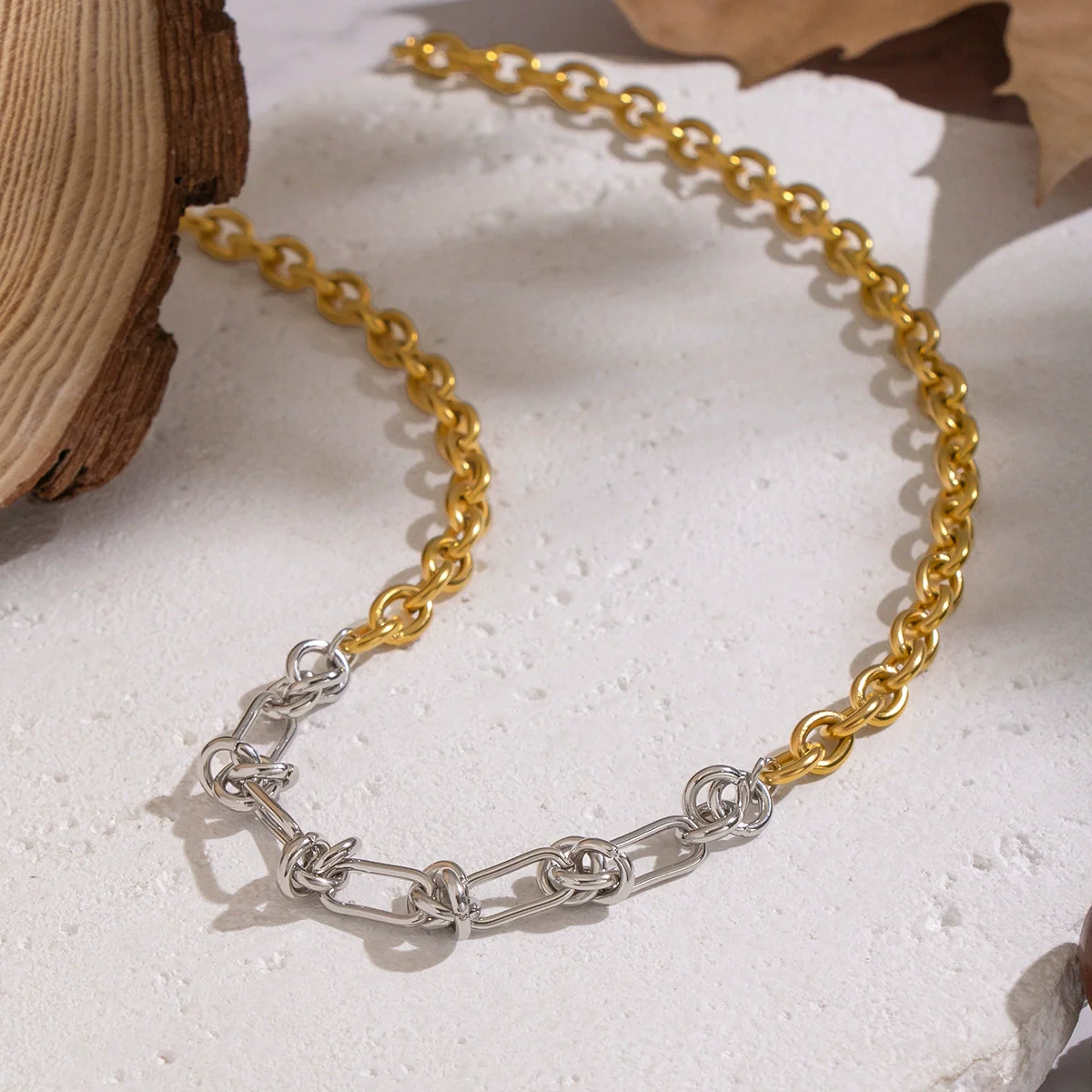 Wholesale Hiphop Future Style Geometric Stainless Steel 18K Real Gold Plated Handmade Chain Necklace For Women - Image 3