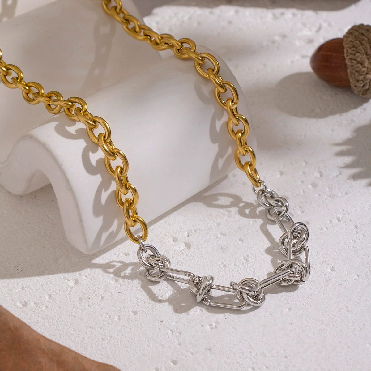 Wholesale Hiphop Future Style Geometric Stainless Steel 18K Real Gold Plated Handmade Chain Necklace For Women - Image 4