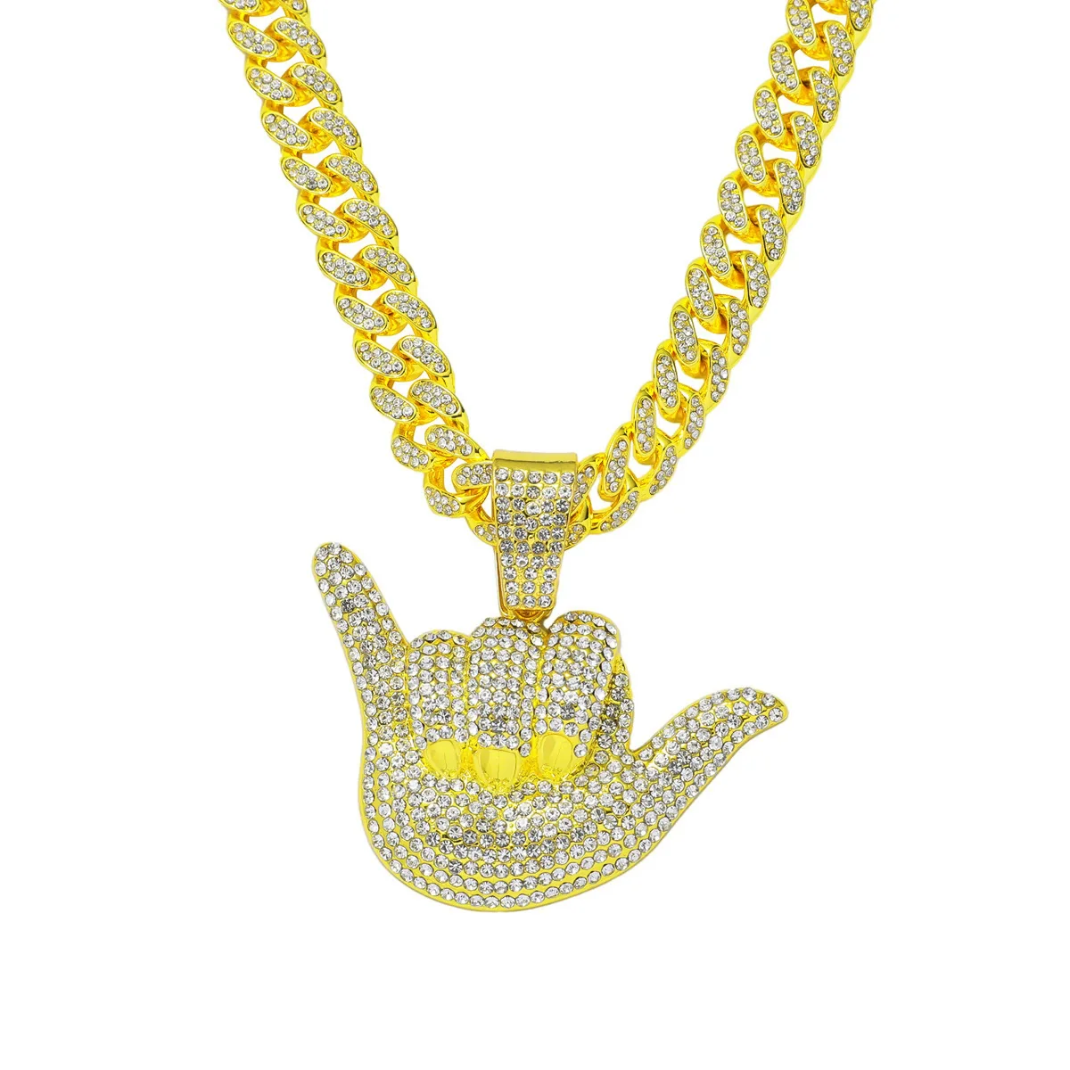 Wholesale Hiphop Geometric Rhinestone Alloy Pendant Necklace With Cuban Chain For Men