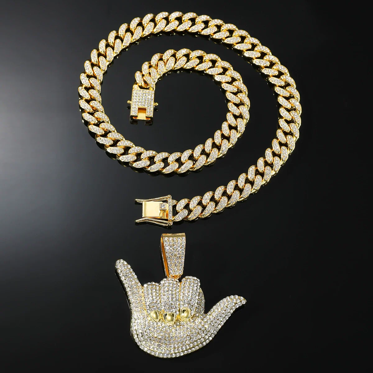 Wholesale Hiphop Geometric Rhinestone Alloy Pendant Necklace With Cuban Chain For Men - Image 3