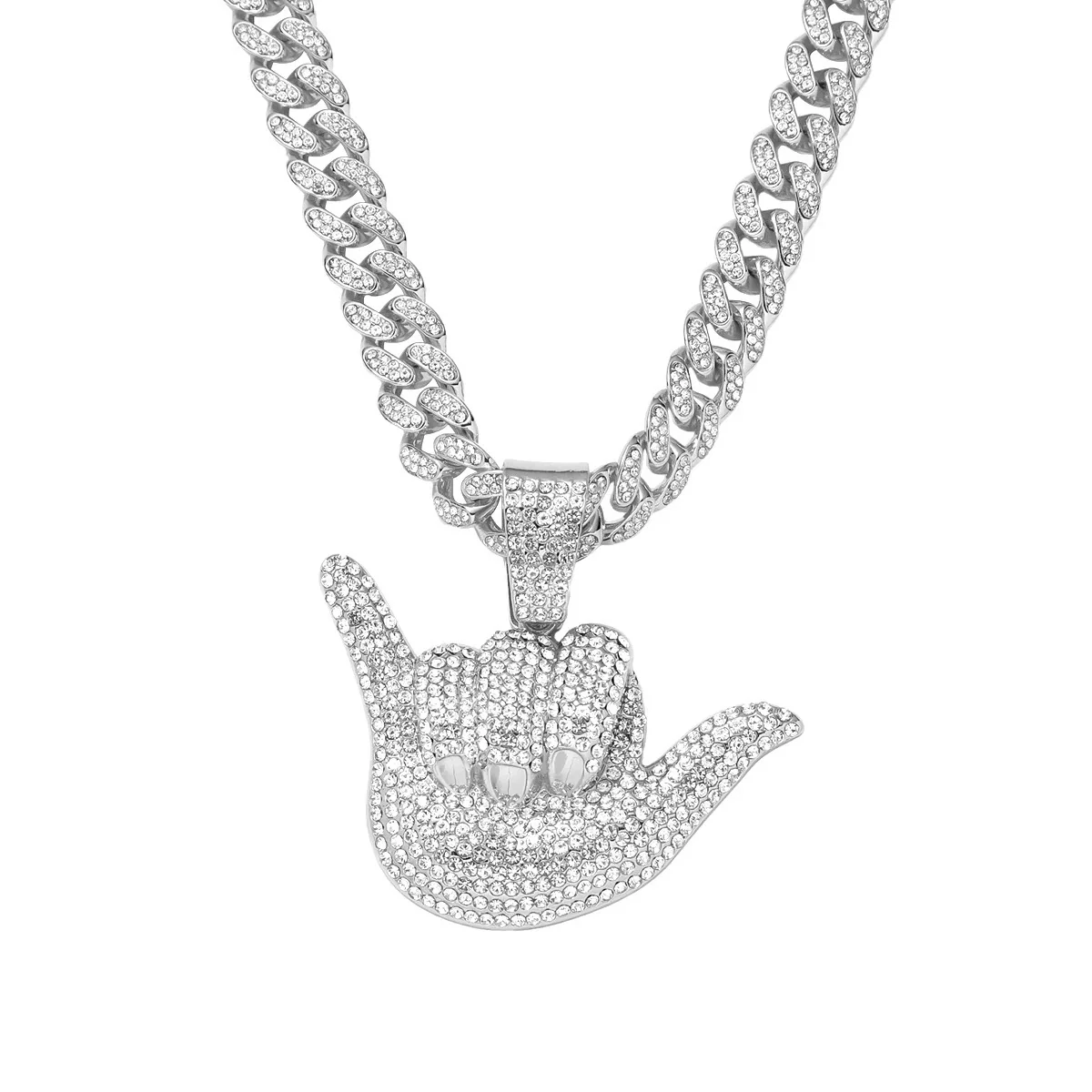 Wholesale Hiphop Geometric Rhinestone Alloy Pendant Necklace With Cuban Chain For Men - Image 5