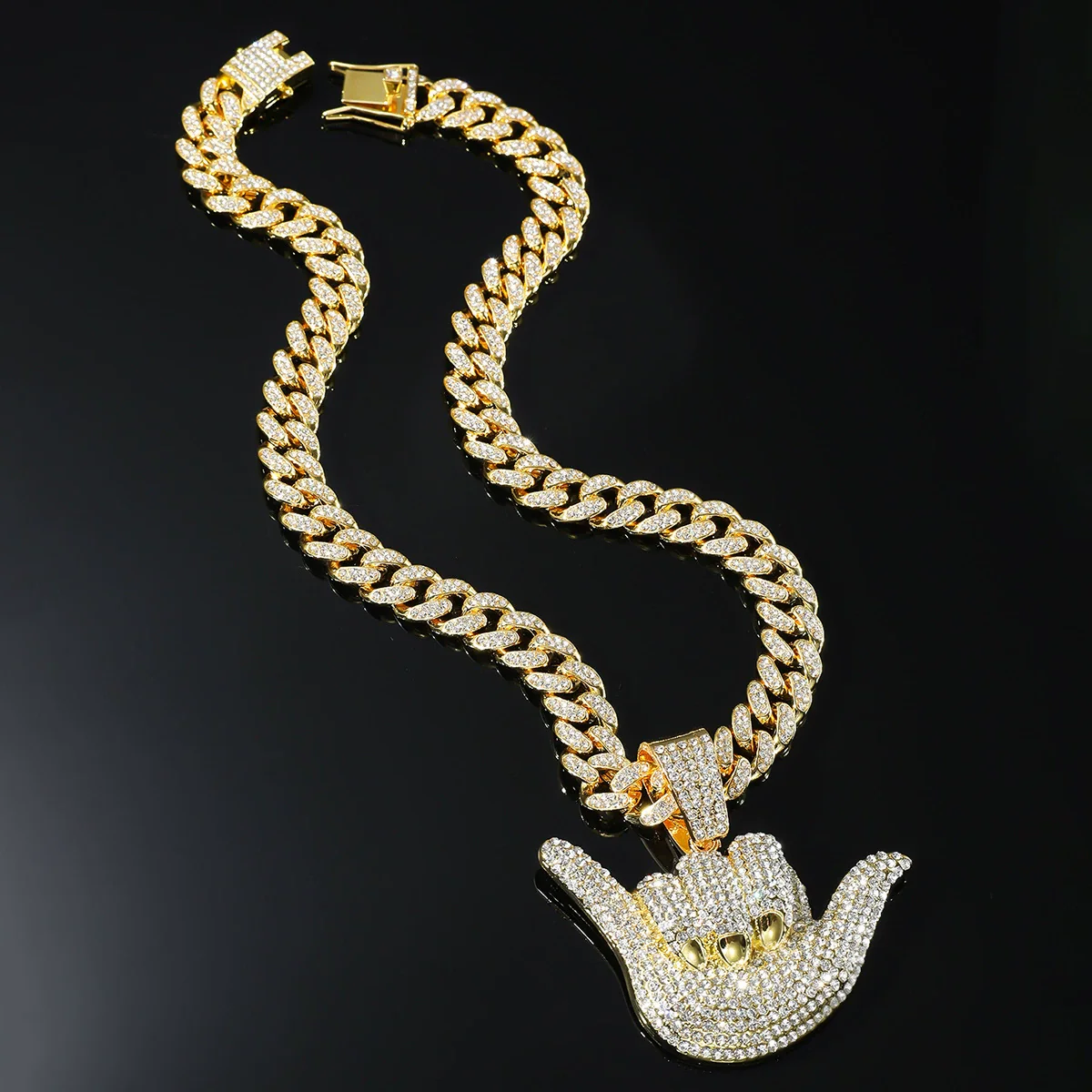 Wholesale Hiphop Geometric Rhinestone Alloy Pendant Necklace With Cuban Chain For Men - Image 6