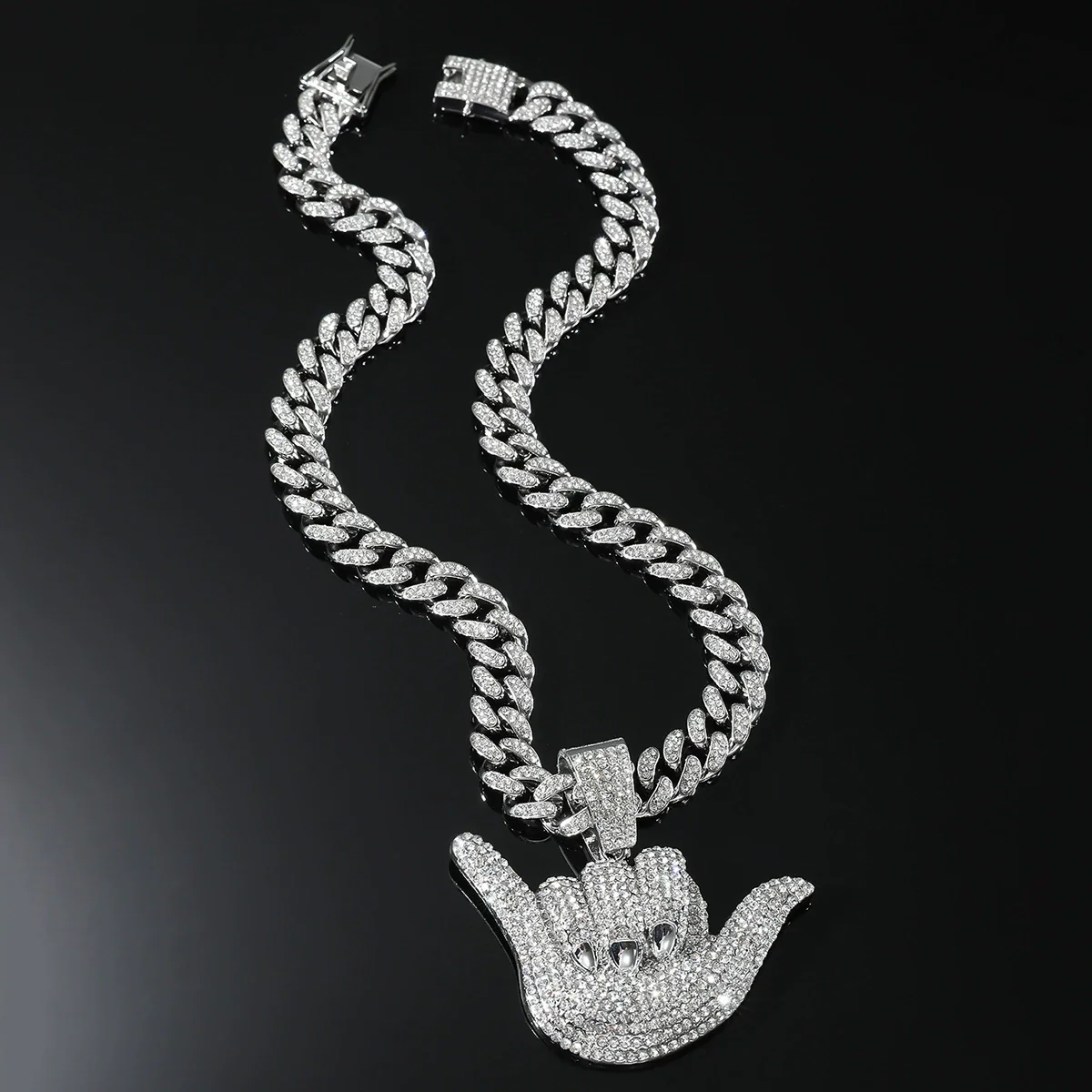 Wholesale Hiphop Geometric Rhinestone Alloy Pendant Necklace With Cuban Chain For Men - Image 7