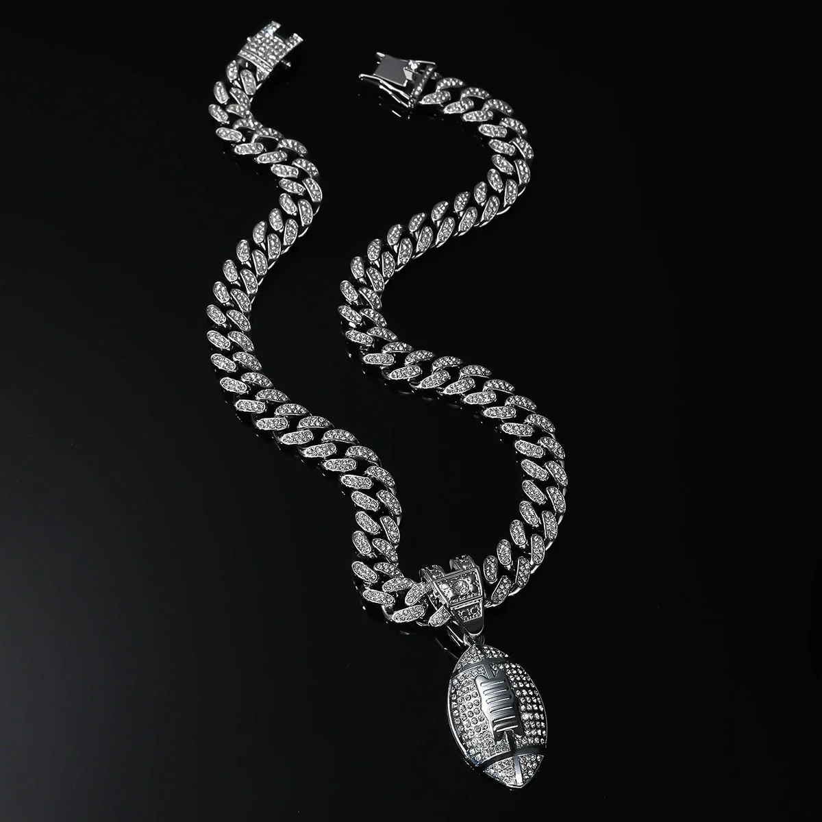 Wholesale Hiphop Jewelry Alloy Rugby Geometric Full Diamond Pendant Necklace For Men - Image 3
