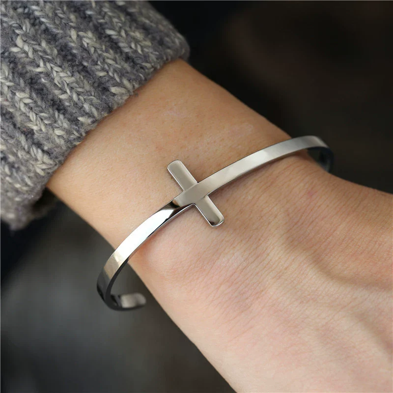 Wholesale Hiphop Jewelry Titanium Steel Geometric Open Cross Bracelet Unisex Simple Style - Image 3