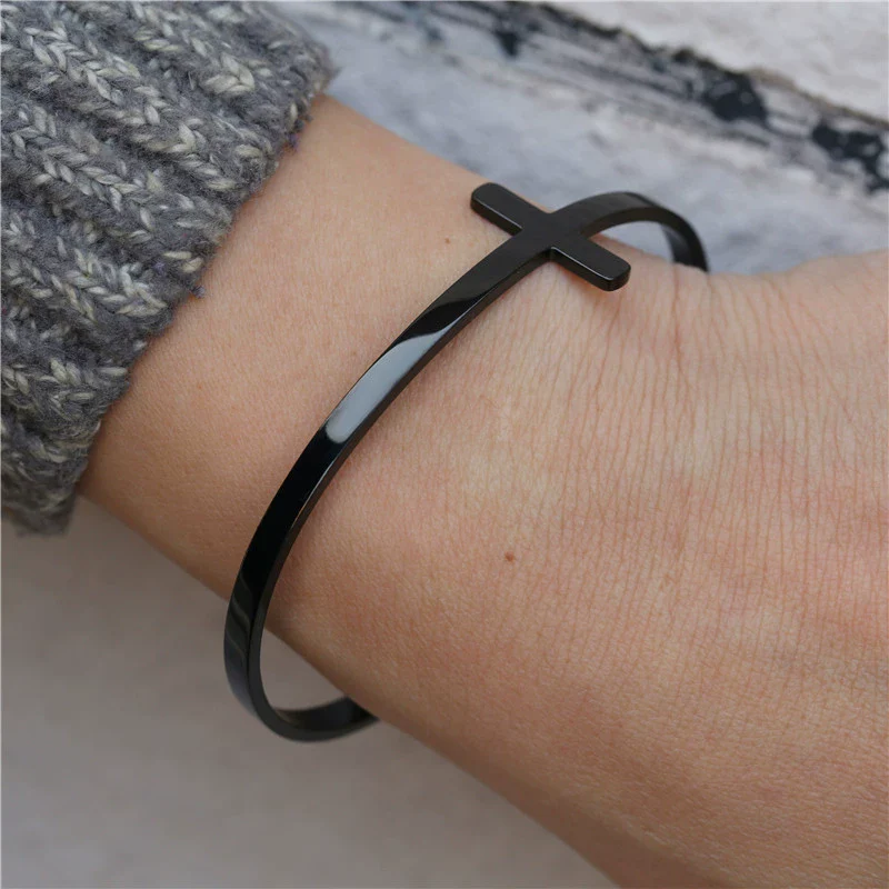 Wholesale Hiphop Jewelry Titanium Steel Geometric Open Cross Bracelet Unisex Simple Style - Image 5