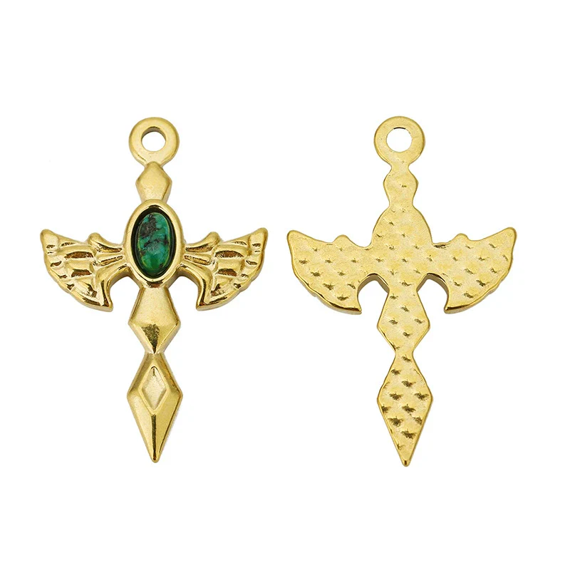 Wholesale Hiphop Stainless Steel Angel Wing Cross Pendant With Electroplating Treatment And Natural Zircon For Female - Image 11