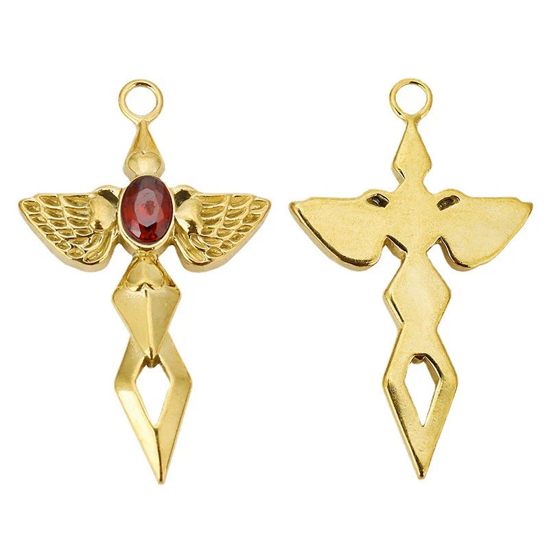 Wholesale Hiphop Stainless Steel Angel Wing Cross Pendant With Electroplating Treatment And Natural Zircon For Female - Image 3