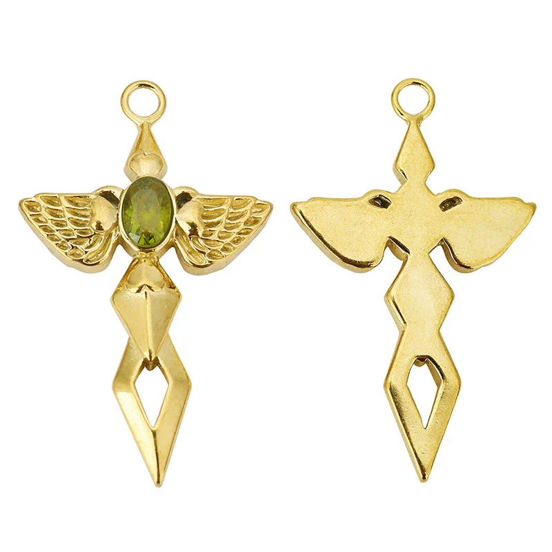 Wholesale Hiphop Stainless Steel Angel Wing Cross Pendant With Electroplating Treatment And Natural Zircon For Female - Image 6