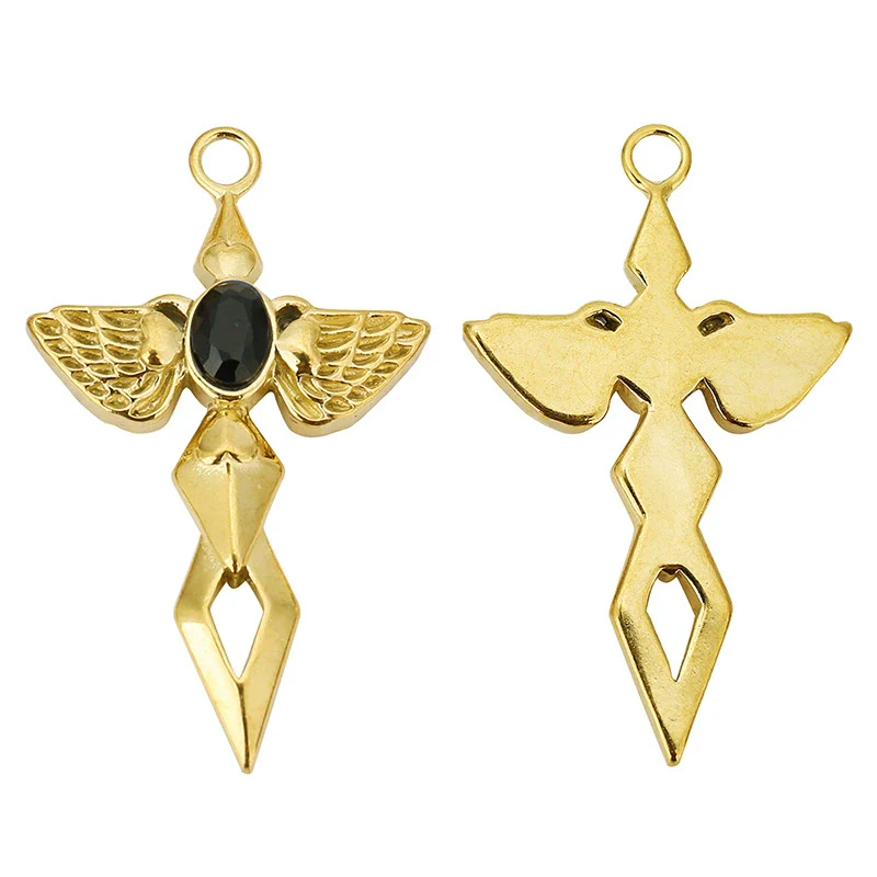 Wholesale Hiphop Stainless Steel Angel Wing Cross Pendant With Electroplating Treatment And Natural Zircon For Female - Image 8