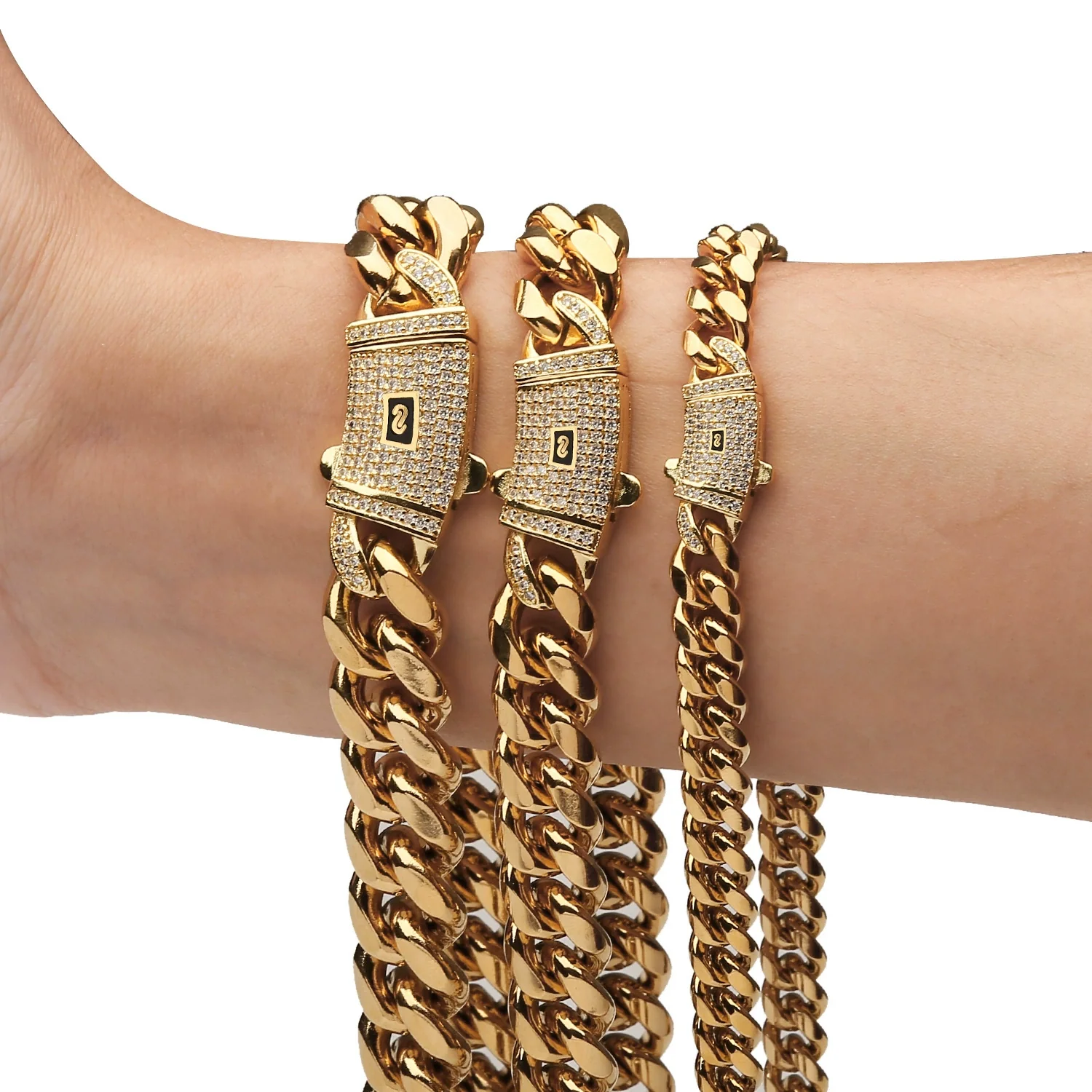 Wholesale Hiphop Stainless Steel Round Geometric Grinding Encrypted Cuban Chain Necklace And Titanium Steel Bracelet