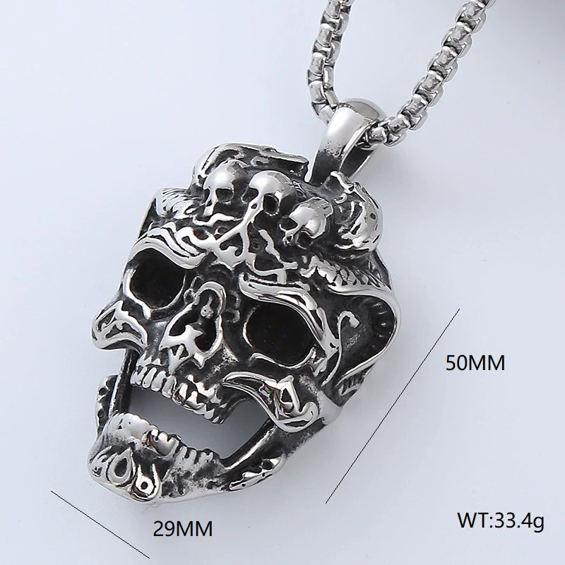 Wholesale Hiphop Street Necklace Titanium Steel Retro Exaggerated Skull Punk Style Geometric Polished - Image 10