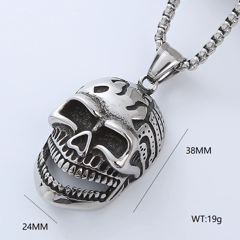 Wholesale Hiphop Street Necklace Titanium Steel Retro Exaggerated Skull Punk Style Geometric Polished - Image 14